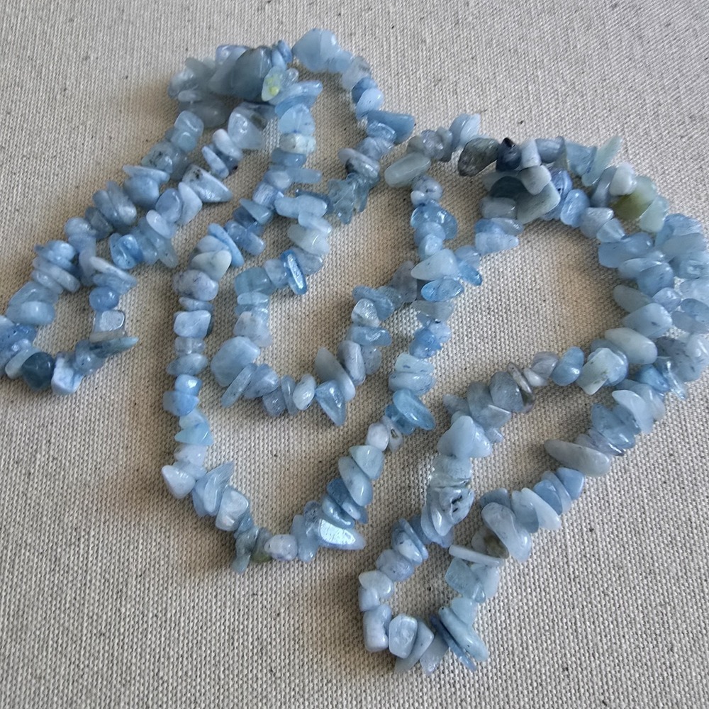 36" Aquamarine Chip Bead Necklace – Natural Blue Gemstone Strand - Picture 5 of 10